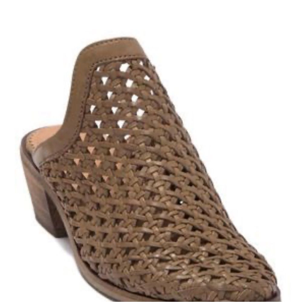 Crevo Anthropologie Neva Woven Leather Mules Stacked Heel Women’s Size6.5 B53